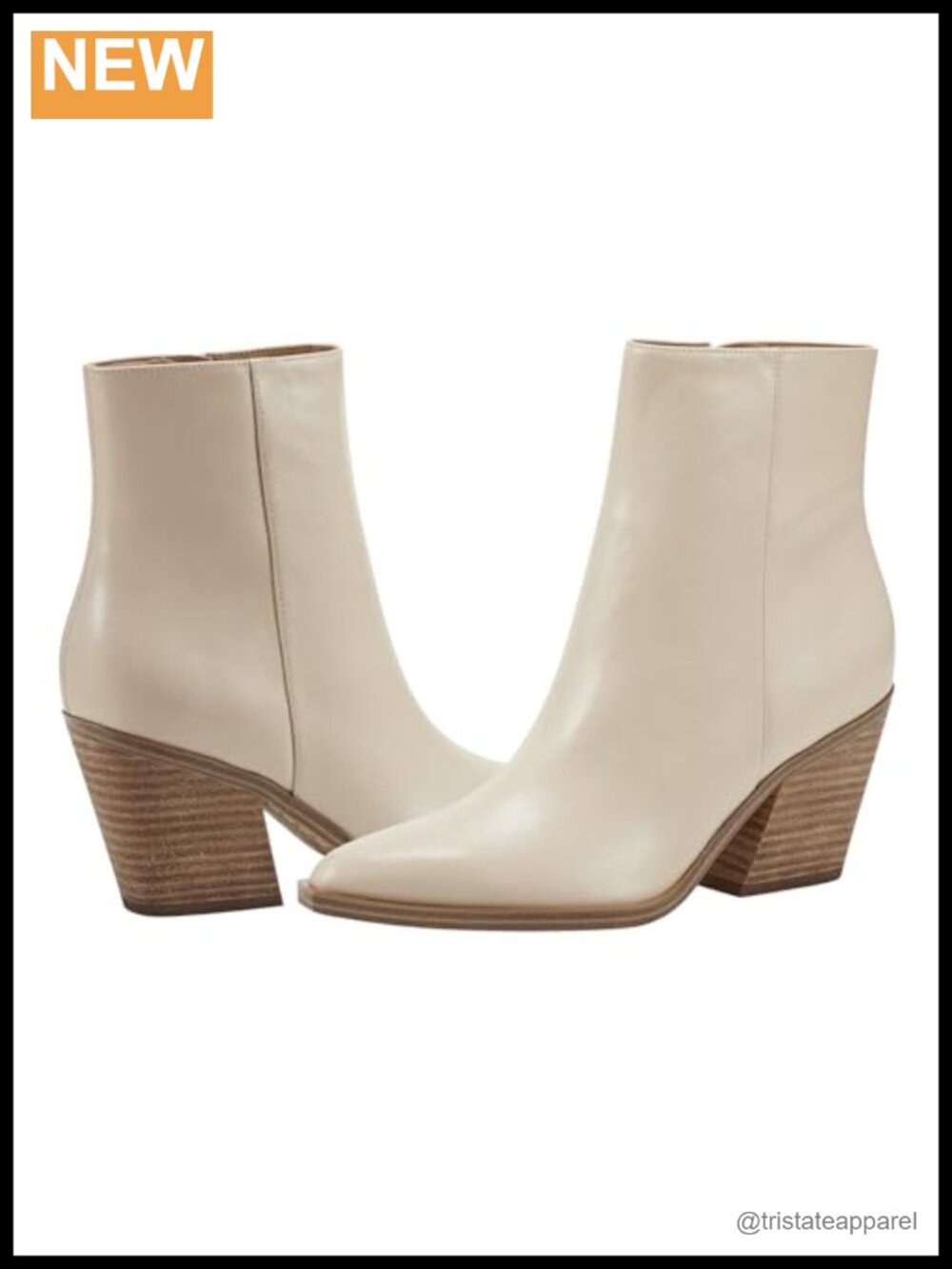 Leather Ankle Bootie with Pointed Toe and Zip Closure - Block Heel